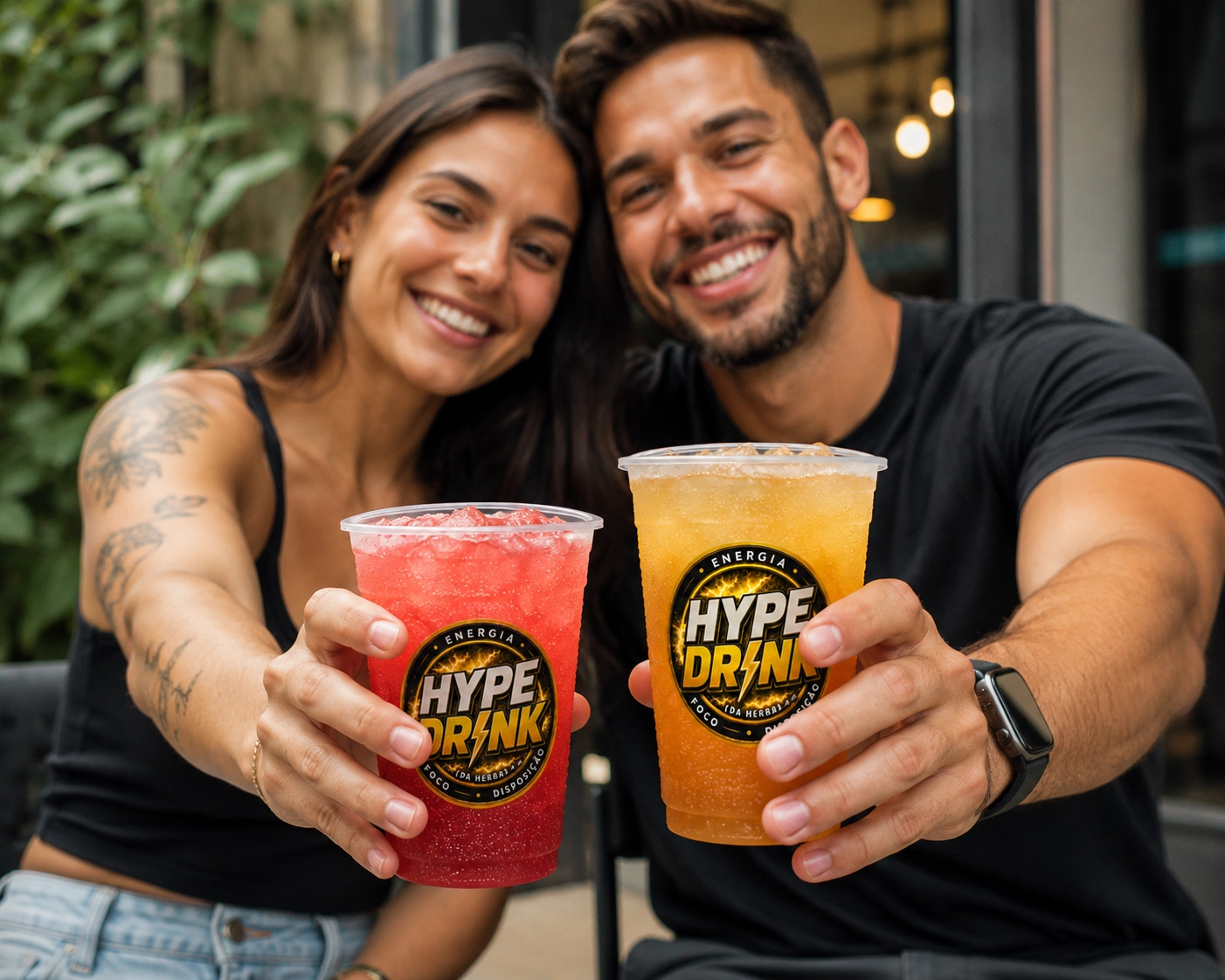 Casal oferecendo Hype Drink Herbalife