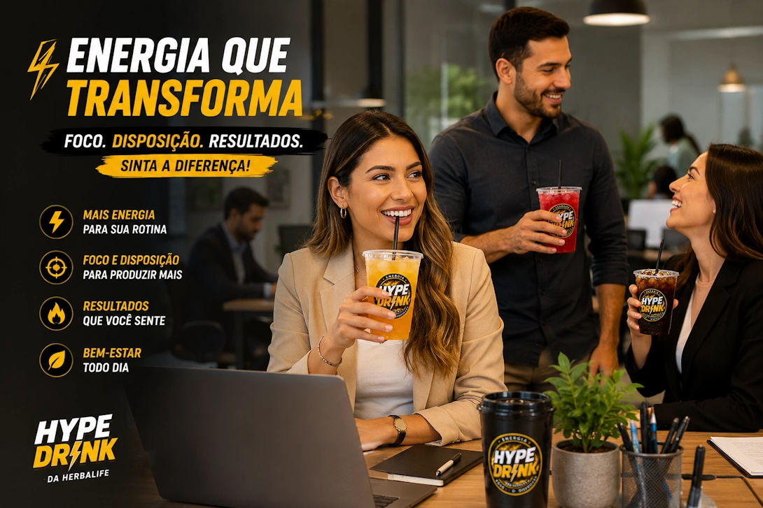 Tomando Hype Drink no escritório